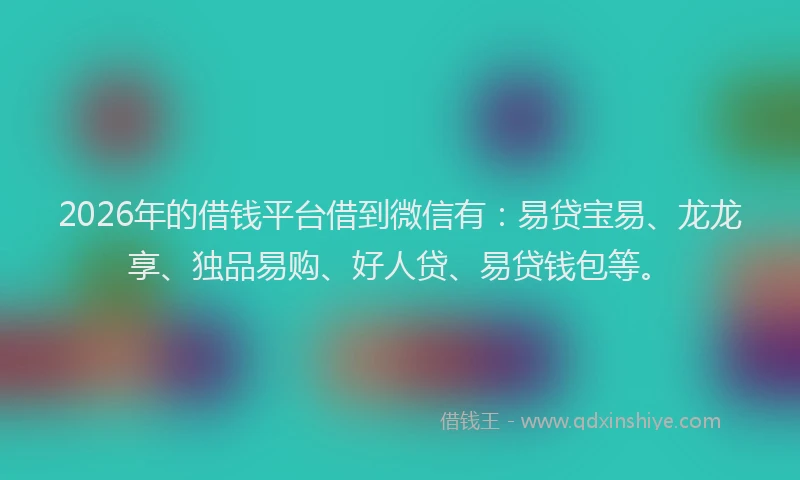 2026年的借钱平台借到微信有：易贷宝易、龙龙享、独品易购、好人贷、易贷钱包等。