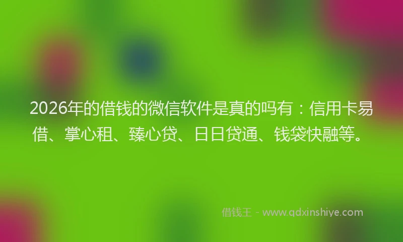 2026年的借钱的微信软件是真的吗有：信用卡易借、掌心租、臻心贷、日日贷通、钱袋快融等。