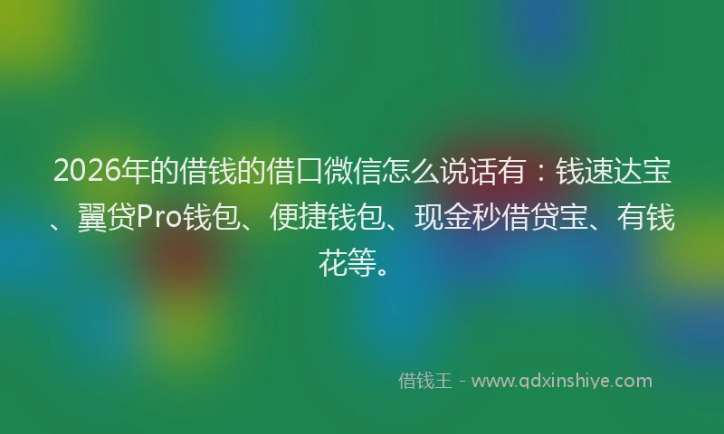 2026年的借钱的借口微信怎么说话有：钱速达宝、翼贷Pro钱包、便捷钱包、现金秒借贷宝、有钱花等。