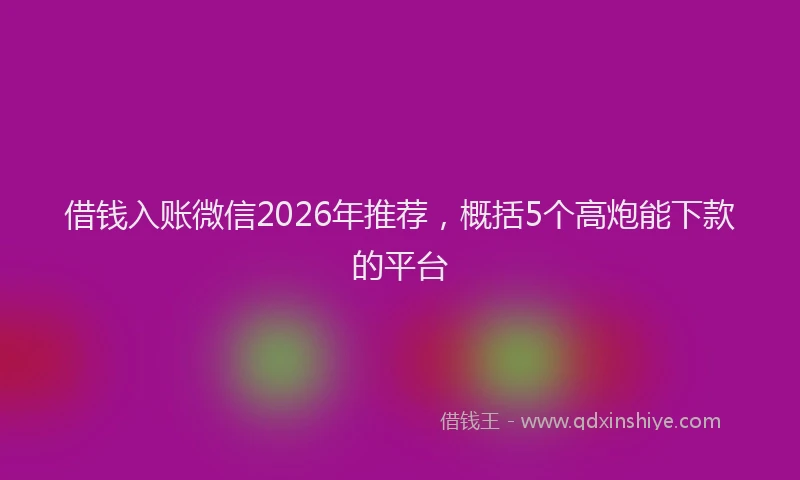 借钱入账微信2026年推荐，概括5个高炮能下款的平台
