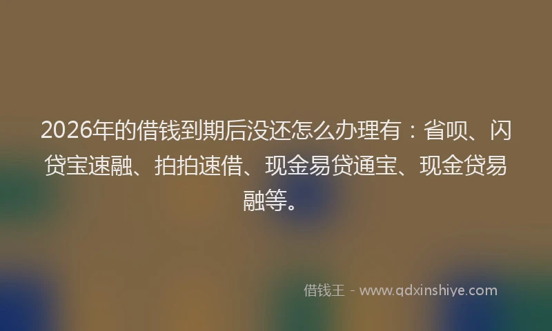 2026年的借钱到期后没还怎么办理有：省呗、闪贷宝速融、拍拍速借、现金易贷通宝、现金贷易融等。