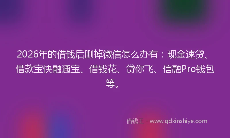 2026年的借钱后删掉微信怎么办有：现金速贷、借款宝快融通宝、借钱花、贷你飞、信融Pro钱包等。