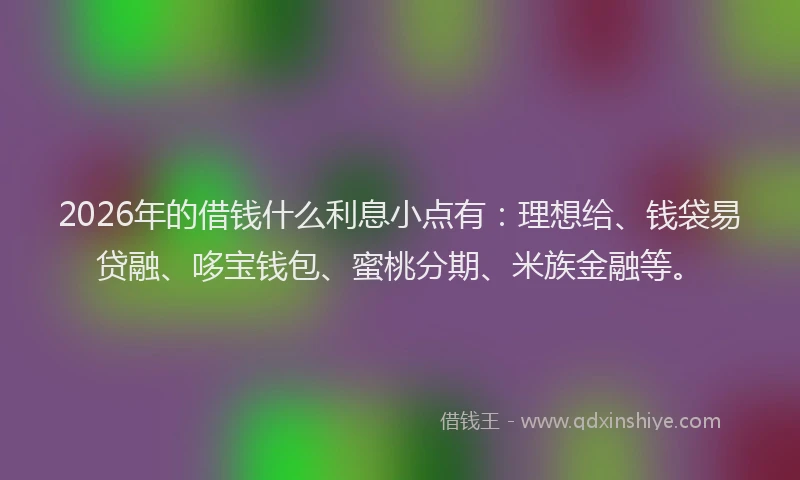 2026年的借钱什么利息小点有：理想给、钱袋易贷融、哆宝钱包、蜜桃分期、米族金融等。
