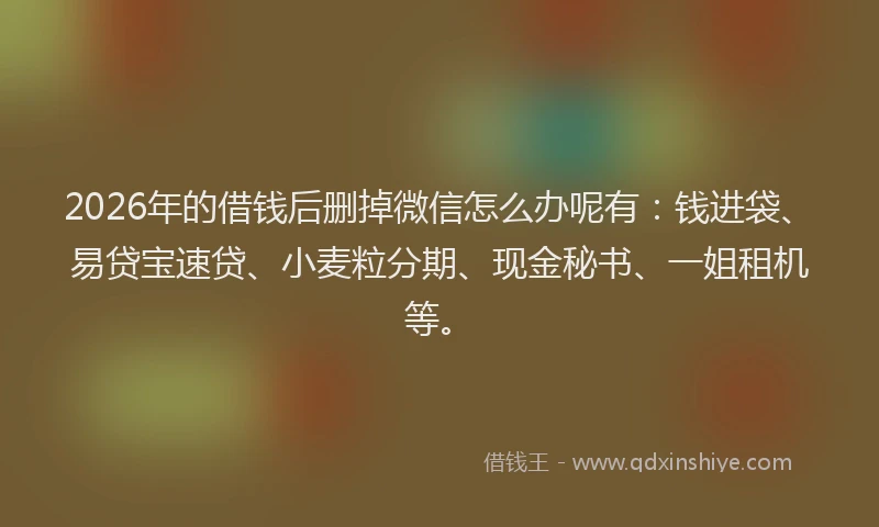 2026年的借钱后删掉微信怎么办呢有:钱进袋、易贷宝速贷、小麦粒分期、现金秘书、一姐租机等。