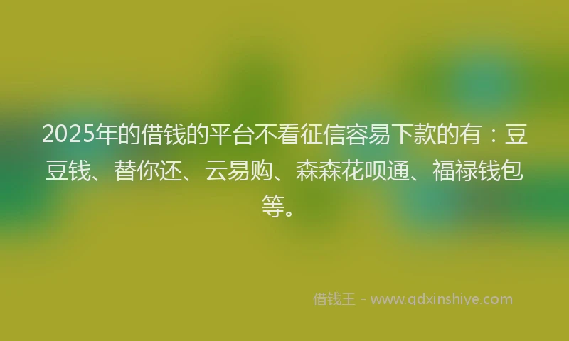 2025年的借钱的平台不看征信容易下款的有：豆豆钱、替你还、云易购、森森花呗通、福禄钱包等。