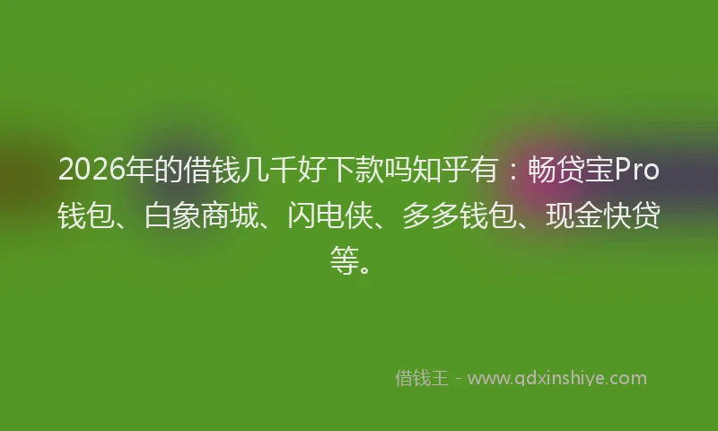 2026年的借钱几千好下款吗知乎有:畅贷宝Pro钱包、白象商城、闪电侠、多多钱包、现金快贷等。