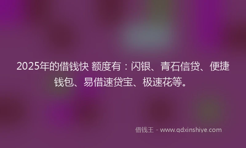 2025年的借钱快 额度有:闪银、青石信贷、便捷钱包、易借速贷宝、极速花等。