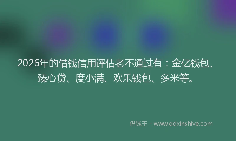 2026年的借钱信用评估老不通过有：金亿钱包、臻心贷、度小满、欢乐钱包、多米等。
