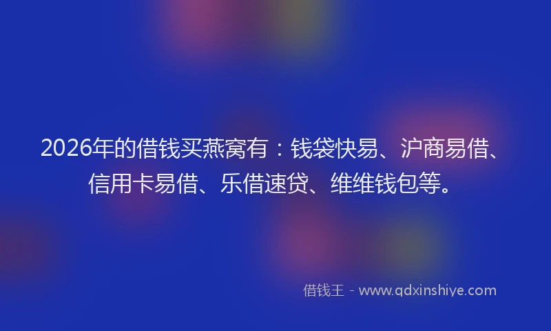 2026年的借钱买燕窝有：钱袋快易、沪商易借、信用卡易借、乐借速贷、维维钱包等。