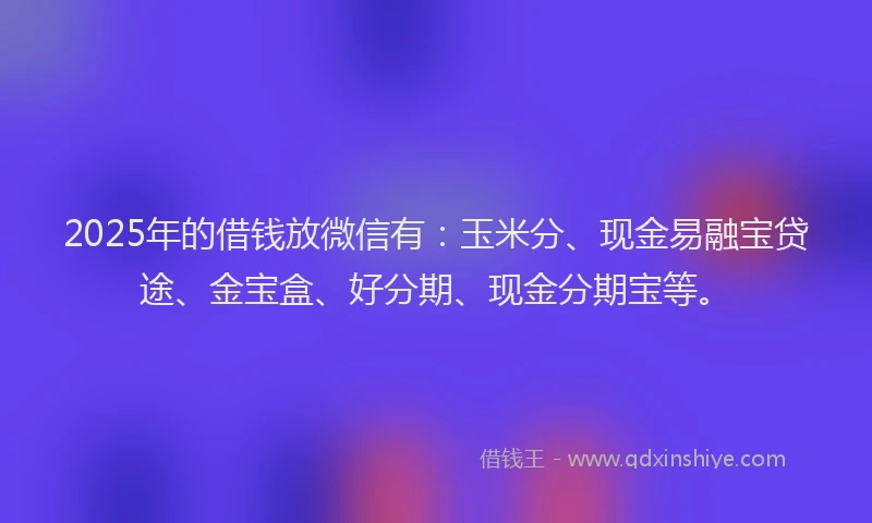 2025年的借钱放微信有：玉米分、现金易融宝贷途、金宝盒、好分期、现金分期宝等。
