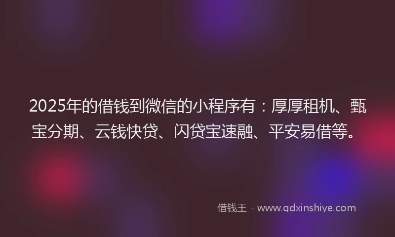 2025年的借钱到微信的小程序有：厚厚租机、甄宝分期、云钱快贷、闪贷宝速融、平安易借等。