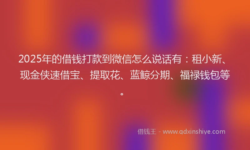 2025年的借钱打款到微信怎么说话有：租小新、现金侠速借宝、提取花、蓝鲸分期、福禄钱包等。