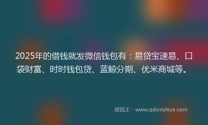 2025年的借钱就发微信钱包有：易贷宝速易、口袋财富、时时钱包贷、蓝鲸分期、优米商城等。