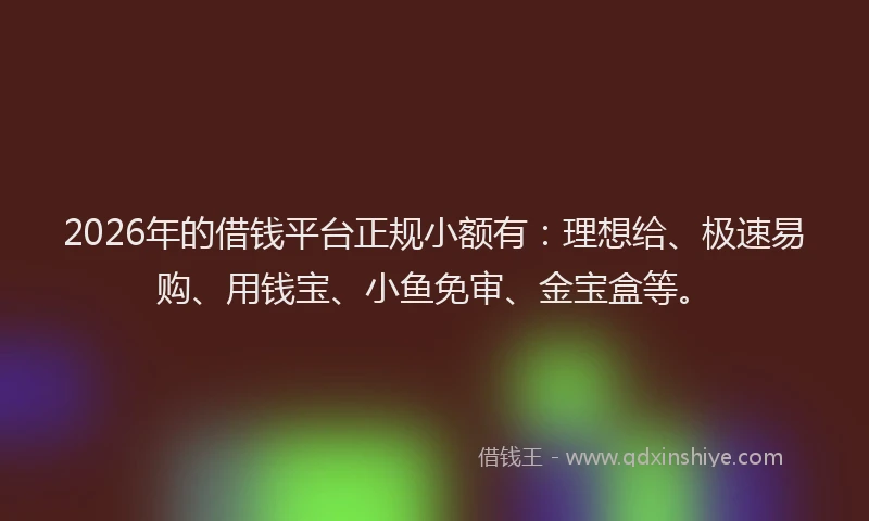 2026年的借钱平台正规小额有：理想给、极速易购、用钱宝、小鱼免审、金宝盒等。