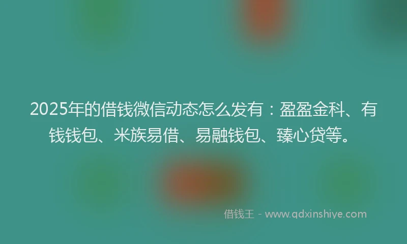 2025年的借钱微信动态怎么发有:盈盈金科、有钱钱包、米族易借、易融钱包、臻心贷等。