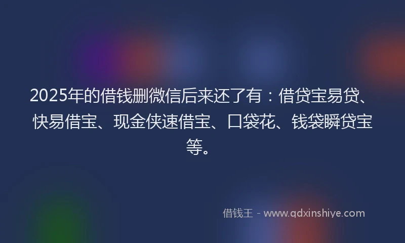 2025年的借钱删微信后来还了有：借贷宝易贷、快易借宝、现金侠速借宝、口袋花、钱袋瞬贷宝等。