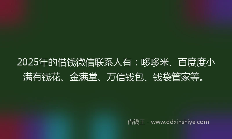 2025年的借钱微信联系人有：哆哆米、百度度小满有钱花、金满堂、万信钱包、钱袋管家等。