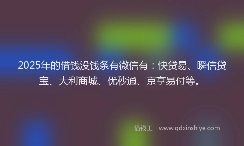2025年的借钱没钱条有微信有：快贷易、瞬信贷宝、大利商城、优秒通、京享易付等。
