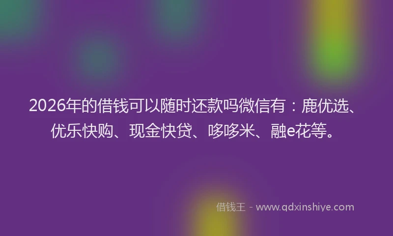 2026年的借钱可以随时还款吗微信有:鹿优选、优乐快购、现金快贷、哆哆米、融e花等。