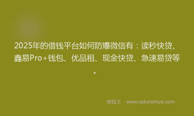 2025年的借钱平台如何防爆微信有：读秒快贷、鑫易Pro+钱包、优品租、现金快贷、急速易贷等。