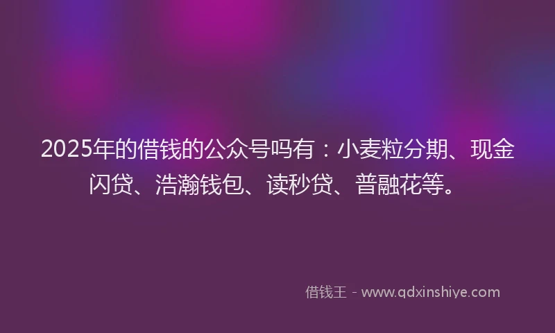 2025年的借钱的公众号吗有：小麦粒分期、现金闪贷、浩瀚钱包、读秒贷、普融花等。