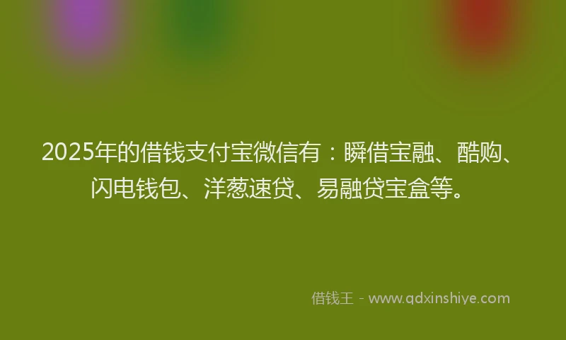 2025年的借钱支付宝微信有:瞬借宝融、酷购、闪电钱包、洋葱速贷、易融贷宝盒等。