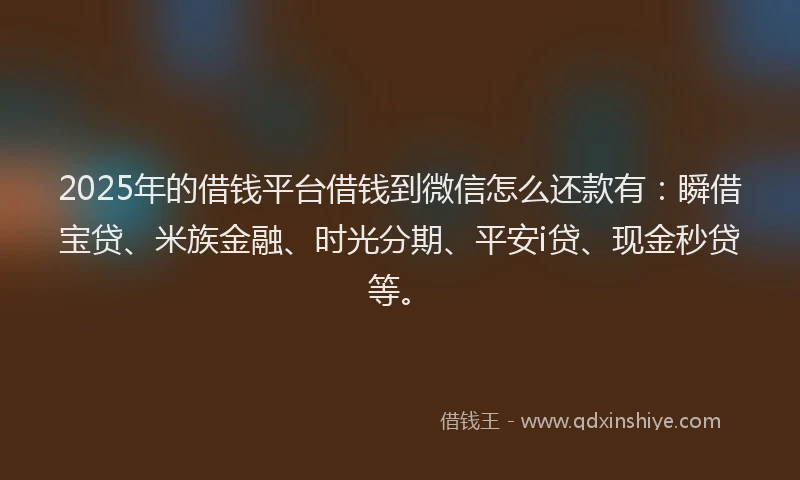2025年的借钱平台借钱到微信怎么还款有:瞬借宝贷、米族金融、时光分期、平安i贷、现金秒贷等。