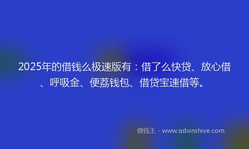 2025年的借钱么极速版有：借了么快贷、放心借、呼吸金、便荔钱包、借贷宝速借等。