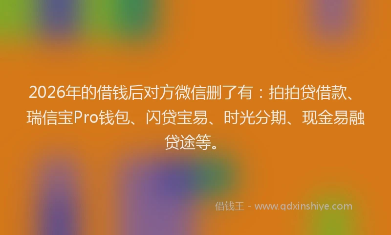 2026年的借钱后对方微信删了有:拍拍贷借款、瑞信宝Pro钱包、闪贷宝易、时光分期、现金易融贷途等。