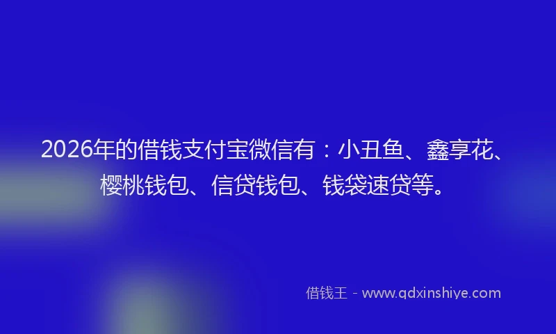 2026年的借钱支付宝微信有:小丑鱼、鑫享花、樱桃钱包、信贷钱包、钱袋速贷等。