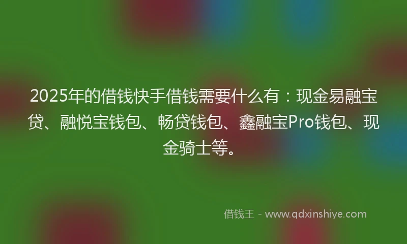 2025年的借钱快手借钱需要什么有：现金易融宝贷、融悦宝钱包、畅贷钱包、鑫融宝Pro钱包、现金骑士等。