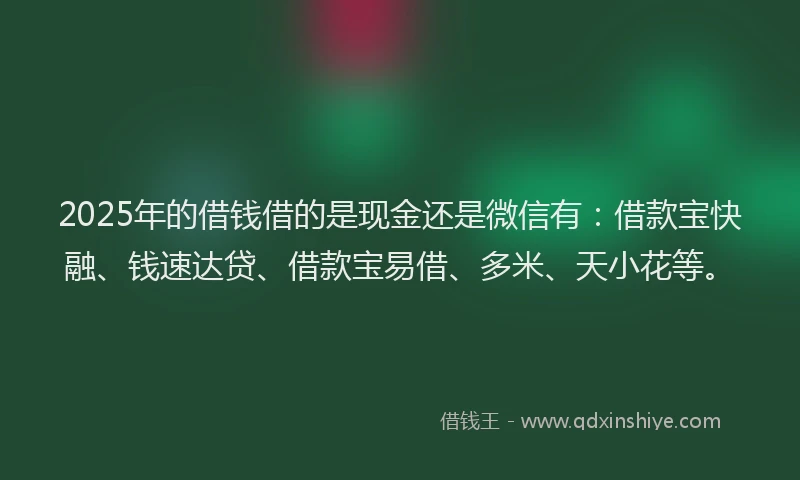 2025年的借钱借的是现金还是微信有：借款宝快融、钱速达贷、借款宝易借、多米、天小花等。