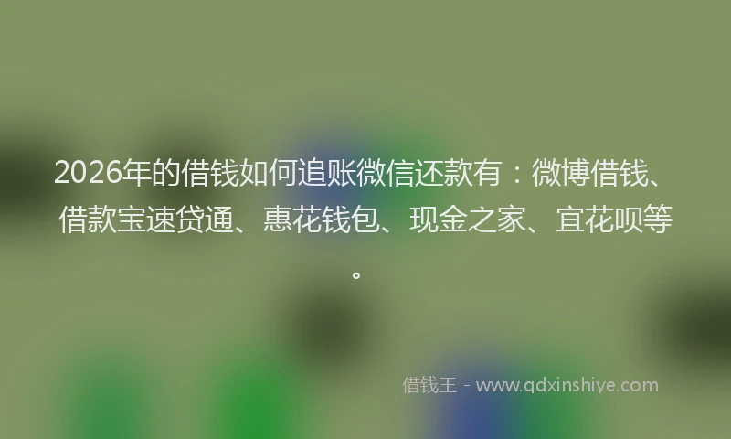 2026年的借钱如何追账微信还款有：微博借钱、借款宝速贷通、惠花钱包、现金之家、宜花呗等。