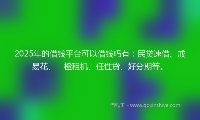 2025年的借钱平台可以借钱吗有:民贷速借、戒易花、一橙租机、任性贷、好分期等。