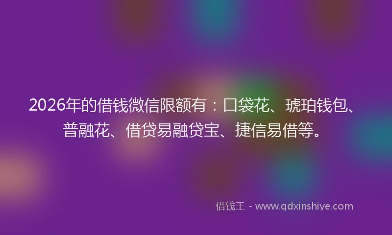2026年的借钱微信限额有:口袋花、琥珀钱包、普融花、借贷易融贷宝、捷信易借等。