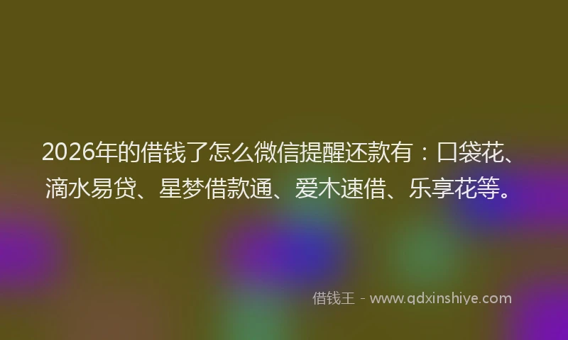 2026年的借钱了怎么微信提醒还款有：口袋花、滴水易贷、星梦借款通、爱木速借、乐享花等。