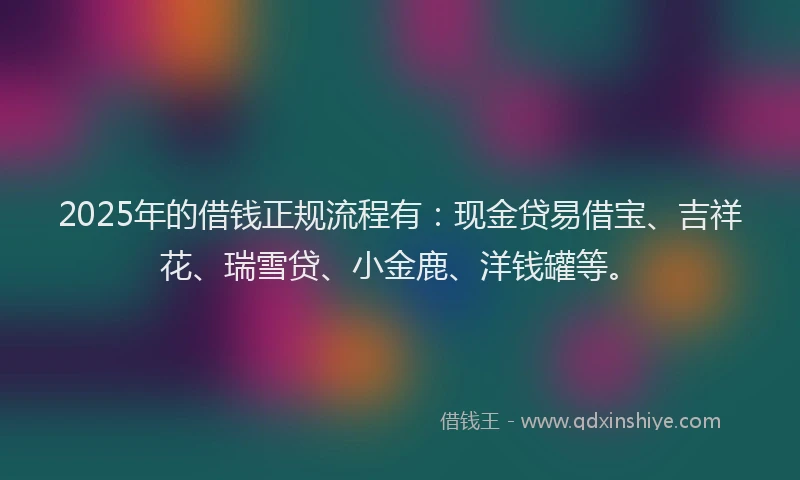 2025年的借钱正规流程有：现金贷易借宝、吉祥花、瑞雪贷、小金鹿、洋钱罐等。
