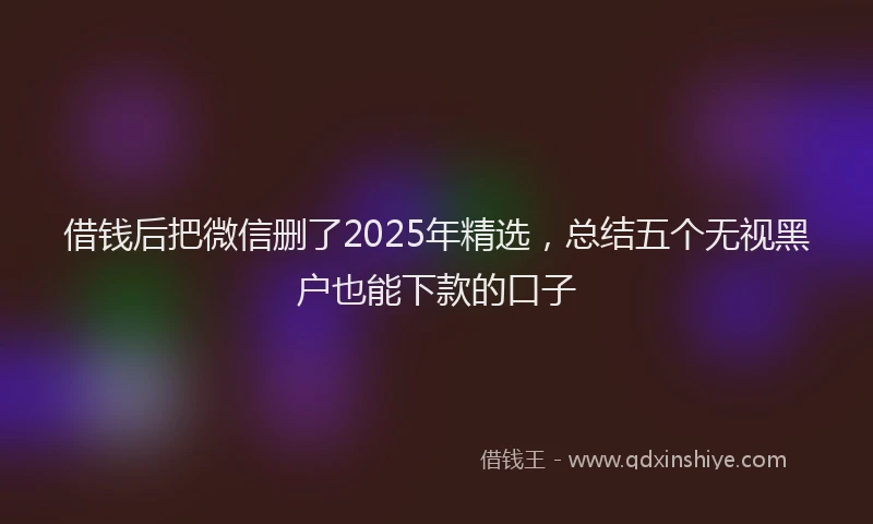 借钱后把微信删了2025年精选，总结五个无视黑户也能下款的口子