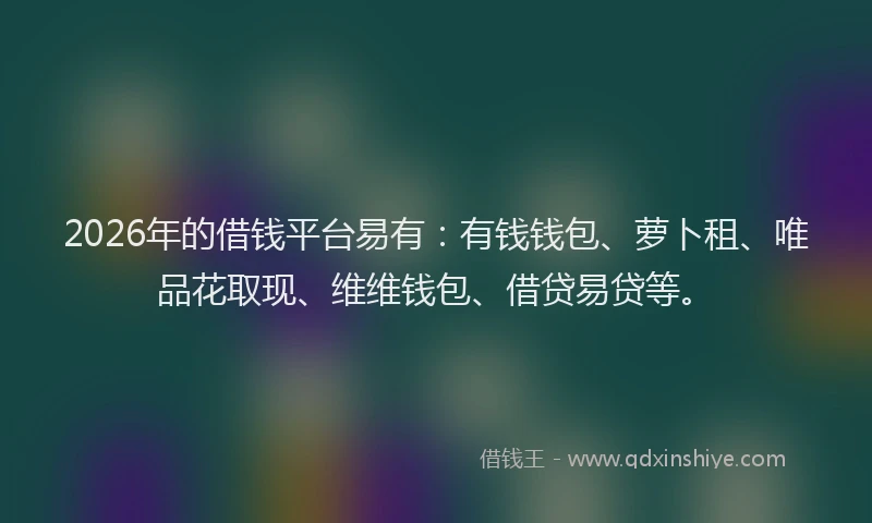 2026年的借钱平台易有：有钱钱包、萝卜租、唯品花取现、维维钱包、借贷易贷等。