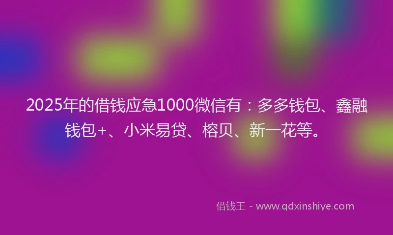2025年的借钱应急1000微信有：多多钱包、鑫融钱包+、小米易贷、榕贝、新一花等。