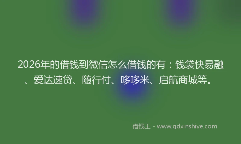 2026年的借钱到微信怎么借钱的有：钱袋快易融、爱达速贷、随行付、哆哆米、启航商城等。