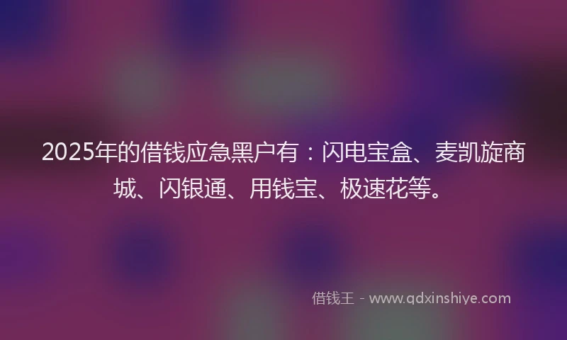 2025年的借钱应急黑户有：闪电宝盒、麦凯旋商城、闪银通、用钱宝、极速花等。