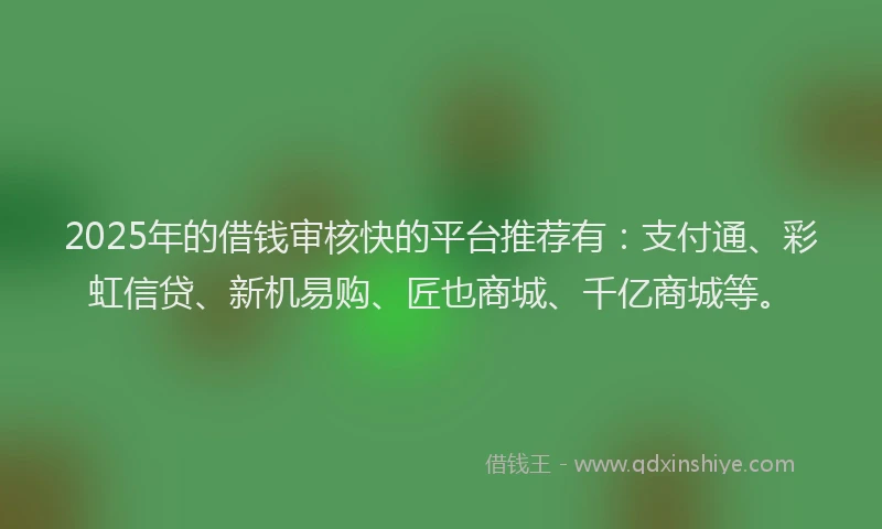 2025年的借钱审核快的平台推荐有:支付通、彩虹信贷、新机易购、匠也商城、千亿商城等。