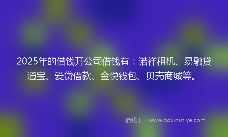 2025年的借钱开公司借钱有：诺祥租机、易融贷通宝、爱贷借款、金悦钱包、贝壳商城等。