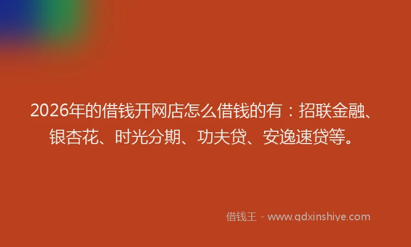 2026年的借钱开网店怎么借钱的有：招联金融、银杏花、时光分期、功夫贷、安逸速贷等。