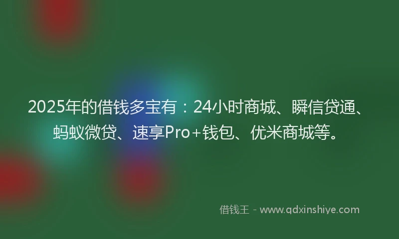 2025年的借钱多宝有：24小时商城、瞬信贷通、蚂蚁微贷、速享Pro+钱包、优米商城等。