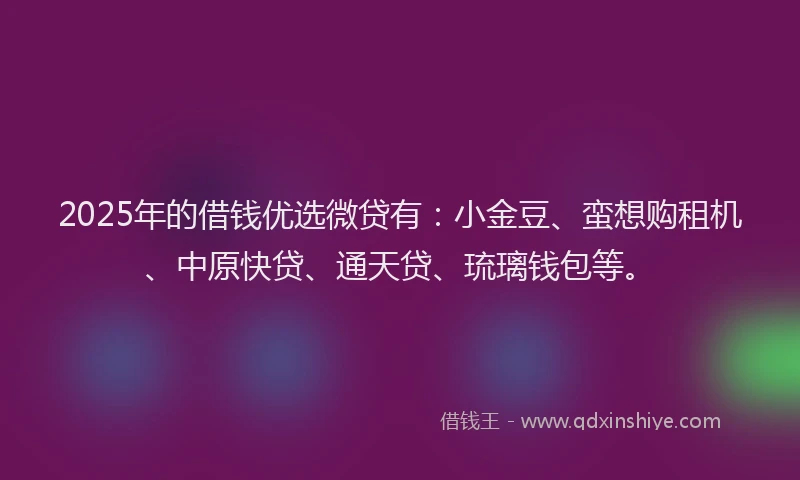 2025年的借钱优选微贷有:小金豆、蛮想购租机、中原快贷、通天贷、琉璃钱包等。