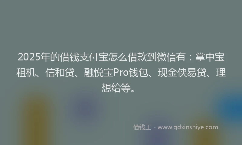 2025年的借钱支付宝怎么借款到微信有：掌中宝租机、信和贷、融悦宝Pro钱包、现金侠易贷、理想给等。