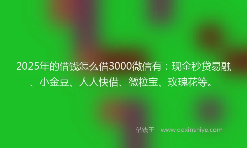 2025年的借钱怎么借3000微信有：现金秒贷易融、小金豆、人人快借、微粒宝、玫瑰花等。