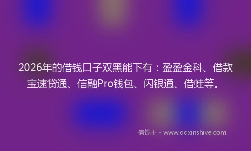 2026年的借钱口子双黑能下有:盈盈金科、借款宝速贷通、信融Pro钱包、闪银通、借蛙等。
